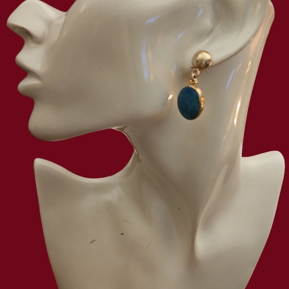 Vintage Jewelry - Vintage NF Sterling Silver 925 Thailand Blue Oval Post Drop Earrings